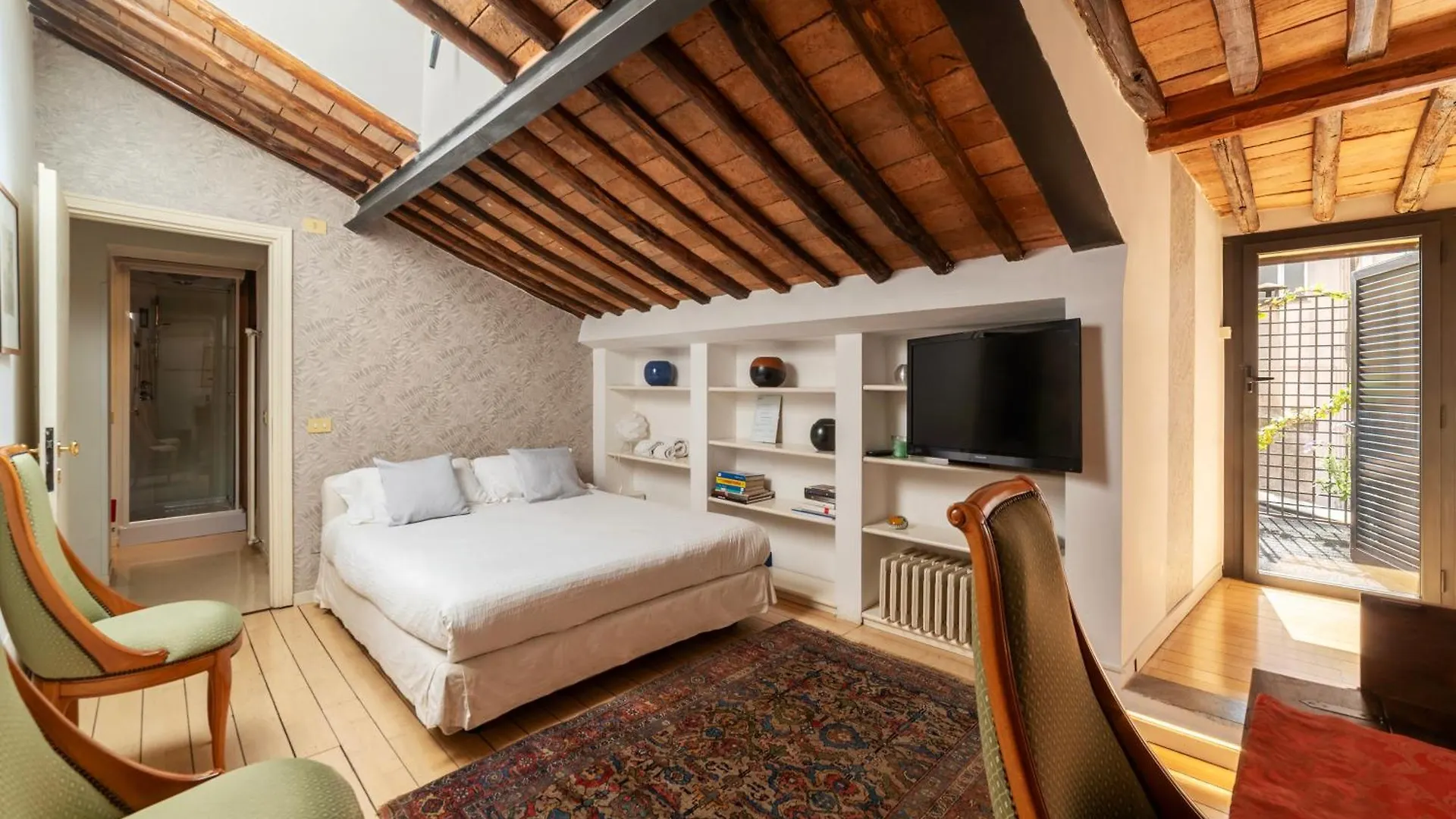 White Room With Bathroom And Shared Terrace Rome Italy